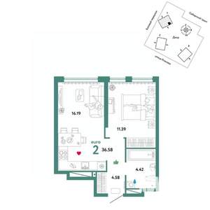 2-к квартира, вторичка, 37м2, 27/32 этаж