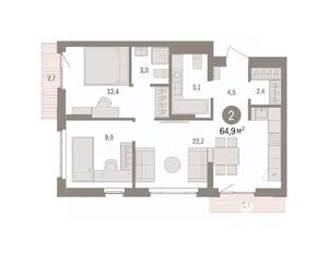 2-к квартира, вторичка, 65м2, 5/16 этаж