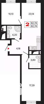 2-к квартира, вторичка, 63м2, 8/25 этаж