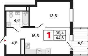 1-к квартира, строящийся дом, 45м2, 4/25 этаж