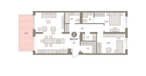 2-к квартира, вторичка, 104м2, 2/15 этаж