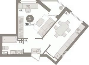 1-к квартира, вторичка, 38м2, 6/25 этаж
