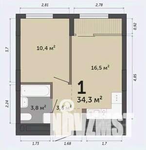 1-к квартира, вторичка, 34м2, 8/15 этаж
