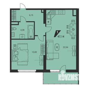 1-к квартира, вторичка, 47м2, 13/25 этаж