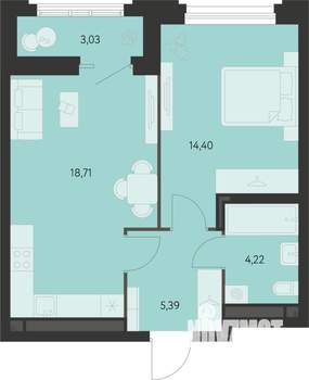 1-к квартира, вторичка, 44м2, 17/22 этаж