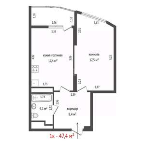 1-к квартира, вторичка, 47м2, 20/27 этаж