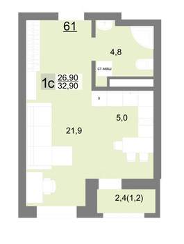Студия квартира, вторичка, 33м2, 10/26 этаж