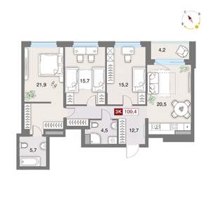 3-к квартира, строящийся дом, 100м2, 4/8 этаж