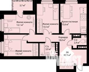 3-к квартира, вторичка, 81м2, 17/25 этаж