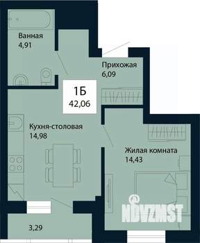 1-к квартира, строящийся дом, 42м2, 4/30 этаж