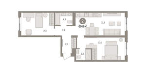 2-к квартира, вторичка, 70м2, 4/15 этаж