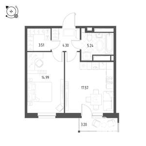 1-к квартира, строящийся дом, 46м2, 3/25 этаж