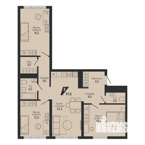 3-к квартира, вторичка, 91м2, 3/31 этаж