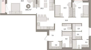 3-к квартира, вторичка, 106м2, 10/16 этаж