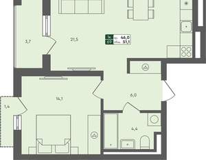 1-к квартира, вторичка, 51м2, 2/4 этаж