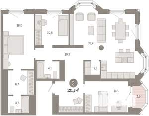 3-к квартира, вторичка, 121м2, 13/24 этаж