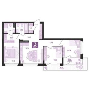 3-к квартира, вторичка, 98м2, 3/12 этаж