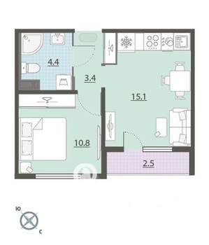 1-к квартира, вторичка, 35м2, 12/24 этаж