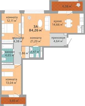 3-к квартира, вторичка, 84м2, 2/24 этаж