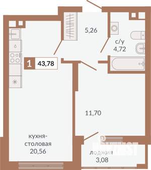 1-к квартира, строящийся дом, 44м2, 2/31 этаж