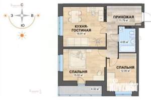 2-к квартира, вторичка, 63м2, 2/26 этаж