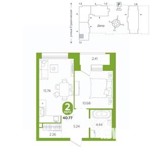 2-к квартира, строящийся дом, 41м2, 7/25 этаж