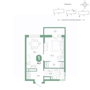 1-к квартира, вторичка, 42м2, 19/20 этаж