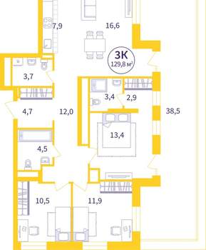 3-к квартира, вторичка, 103м2, 7/25 этаж