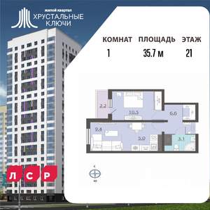 1-к квартира, вторичка, 36м2, 21/25 этаж