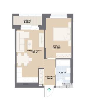 1-к квартира, вторичка, 44м2, 5/25 этаж