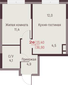 2-к квартира, вторичка, 37м2, 11/20 этаж