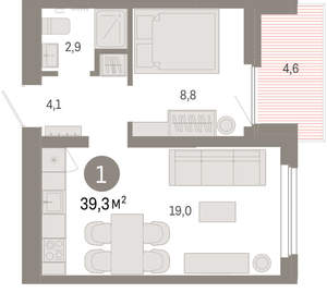 1-к квартира, вторичка, 39м2, 9/9 этаж