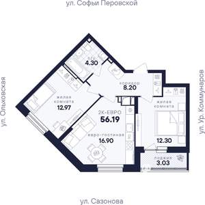 2-к квартира, вторичка, 56м2, 15/17 этаж