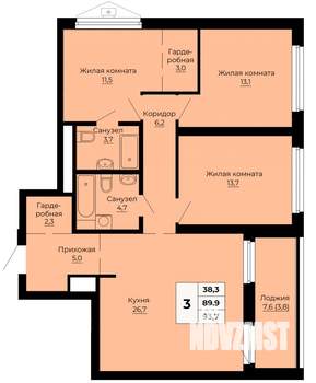 3-к квартира, строящийся дом, 94м2, 7/24 этаж