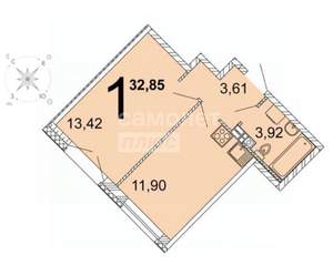 1-к квартира, вторичка, 33м2, 7/13 этаж