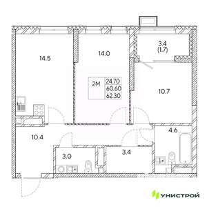 2-к квартира, вторичка, 62м2, 21/31 этаж