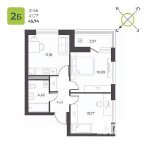 2-к квартира, строящийся дом, 44м2, 9/16 этаж