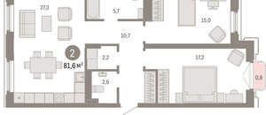 2-к квартира, вторичка, 82м2, 7/24 этаж