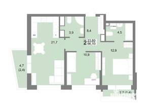 2-к квартира, вторичка, 66м2, 8/25 этаж