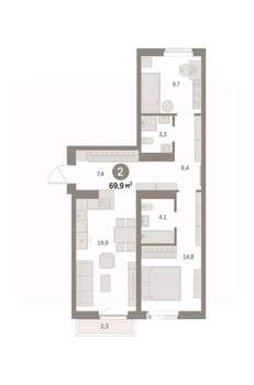 2-к квартира, вторичка, 70м2, 4/9 этаж