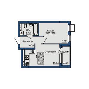 1-к квартира, вторичка, 37м2, 2/13 этаж