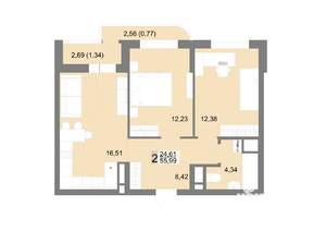 2-к квартира, строящийся дом, 56м2, 17/22 этаж