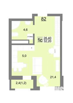 Студия квартира, вторичка, 32м2, 12/26 этаж