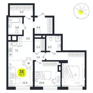 3-к квартира, вторичка, 67м2, 15/27 этаж