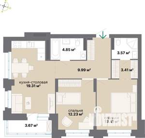 2-к квартира, вторичка, 70м2, 6/25 этаж