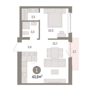 1-к квартира, вторичка, 44м2, 5/25 этаж