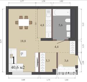 Студия квартира, строящийся дом, 41м2, 8/32 этаж