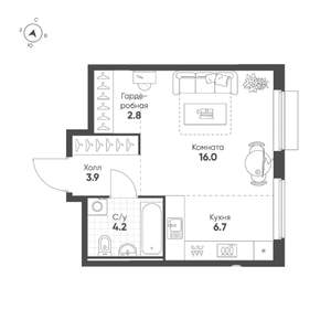 Студия квартира, строящийся дом, 34м2, 3/25 этаж