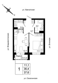 1-к квартира, вторичка, 38м2, 7/24 этаж