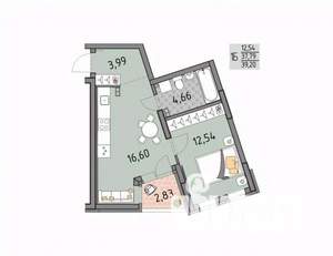 1-к квартира, строящийся дом, 39м2, 12/17 этаж